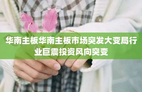 华南主板华南主板市场突发大变局行业巨震投资风向突变
