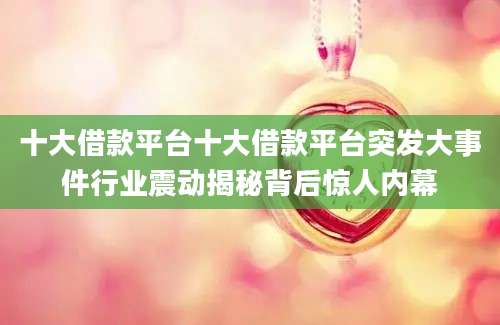 十大借款平台十大借款平台突发大事件行业震动揭秘背后惊人内幕