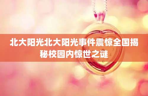 北大阳光北大阳光事件震惊全国揭秘校园内惊世之谜