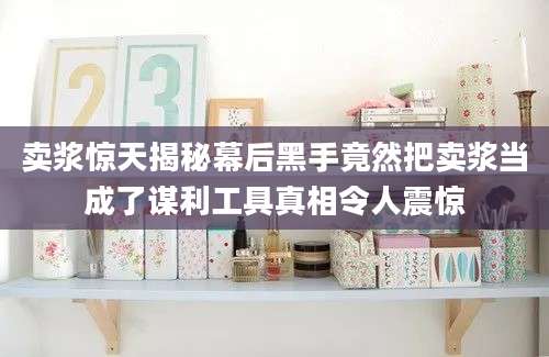 卖浆惊天揭秘幕后黑手竟然把卖浆当成了谋利工具真相令人震惊