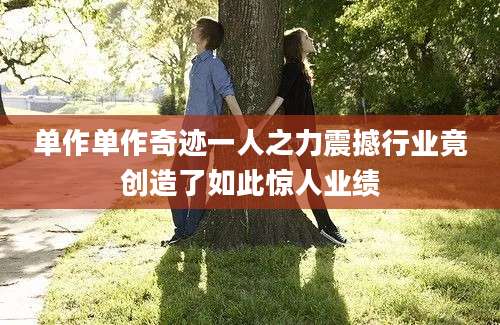 单作单作奇迹一人之力震撼行业竟创造了如此惊人业绩