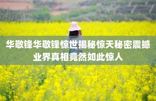 华敬锋华敬锋惊世揭秘惊天秘密震撼业界真相竟然如此惊人