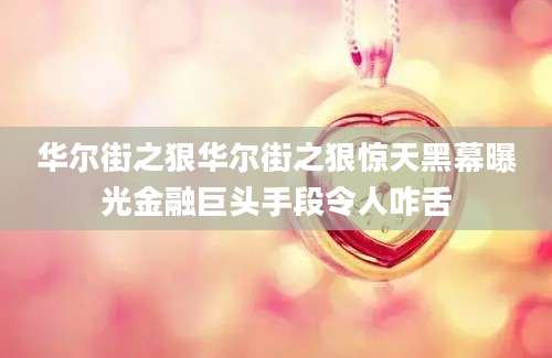 华尔街之狠华尔街之狠惊天黑幕曝光金融巨头手段令人咋舌