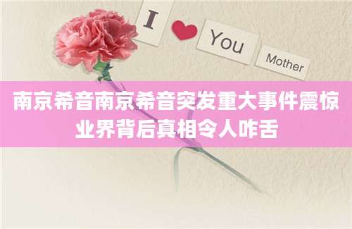 南京希音南京希音突发重大事件震惊业界背后真相令人咋舌