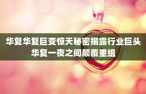 华复华复巨变惊天秘密揭露行业巨头华复一夜之间颠覆重组