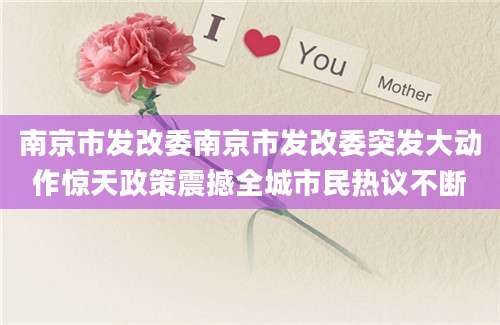 南京市发改委南京市发改委突发大动作惊天政策震撼全城市民热议不断
