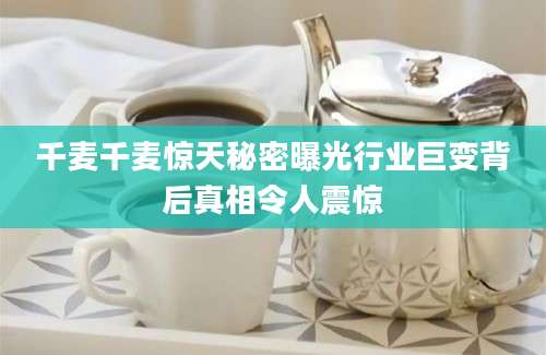 千麦千麦惊天秘密曝光行业巨变背后真相令人震惊