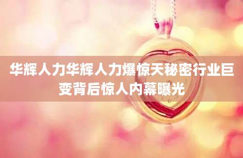 华辉人力华辉人力爆惊天秘密行业巨变背后惊人内幕曝光