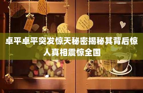 卓平卓平突发惊天秘密揭秘其背后惊人真相震惊全国