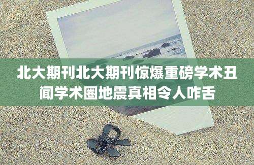 北大期刊北大期刊惊爆重磅学术丑闻学术圈地震真相令人咋舌