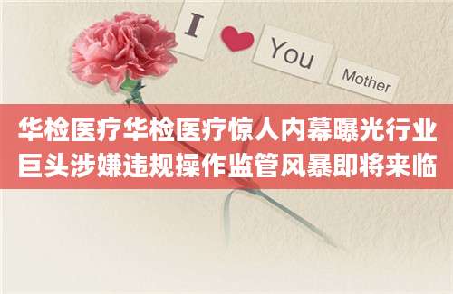 华检医疗华检医疗惊人内幕曝光行业巨头涉嫌违规操作监管风暴即将来临